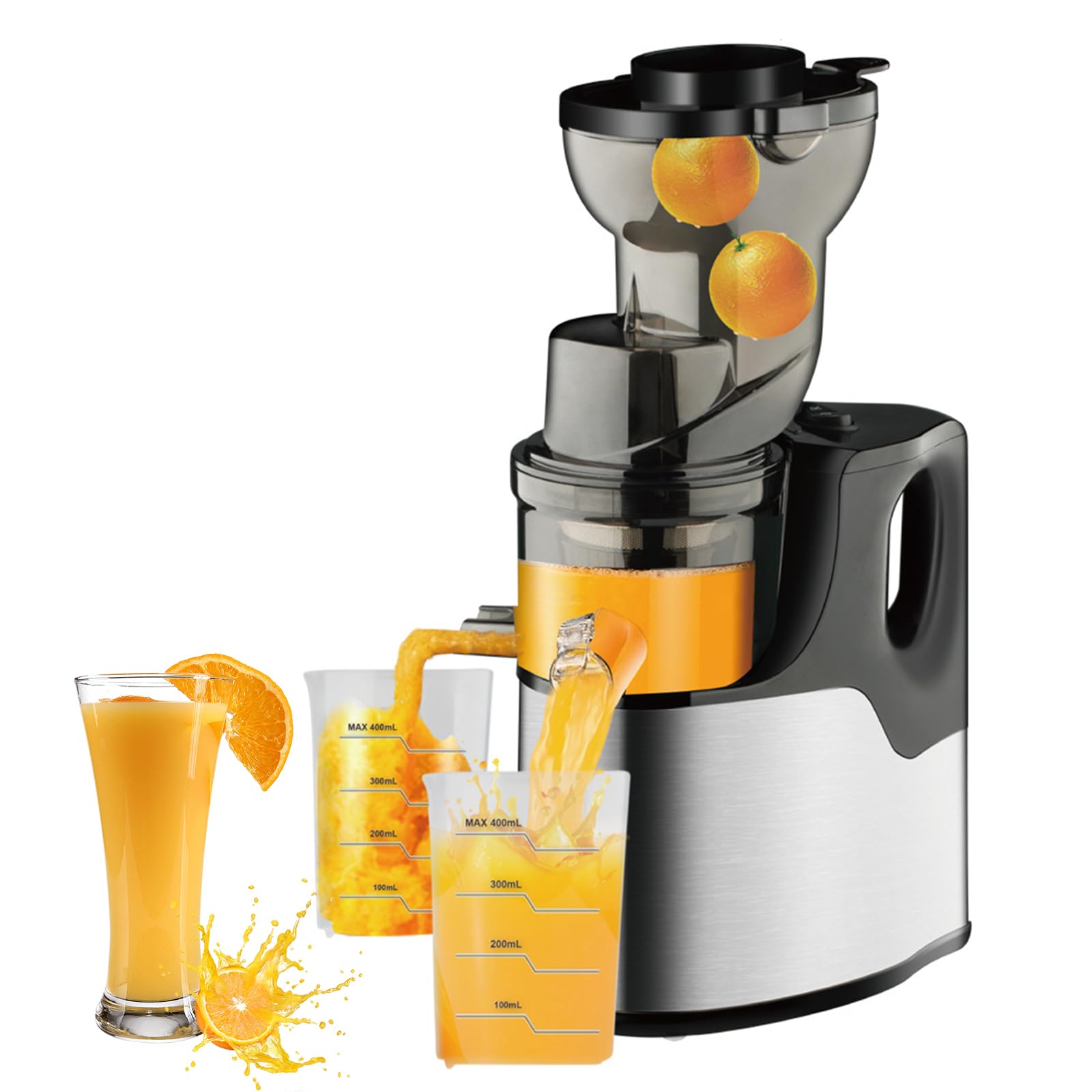 Estrattore di succo a freddo da 150 W, estrattore di succo a masticazione lenta con tramoggia di alimentazione da 75 mm, estrattore di succo elettrico per frutta e verdura, estrattore di succo porta