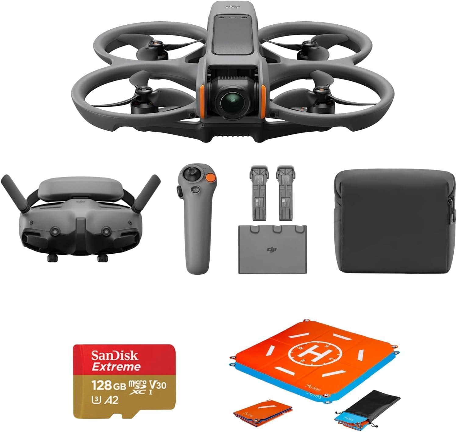 Avata 2 Fly More Combo (3 Batteries) FPV Drone with Camera 4K, One-Push Acrobatics, Propeller Guard, 155 FOV, Camera Drone, Goggles 3 & RC Motion 3 + SD Card & Landing pad,Gray,Beginner-Friendly