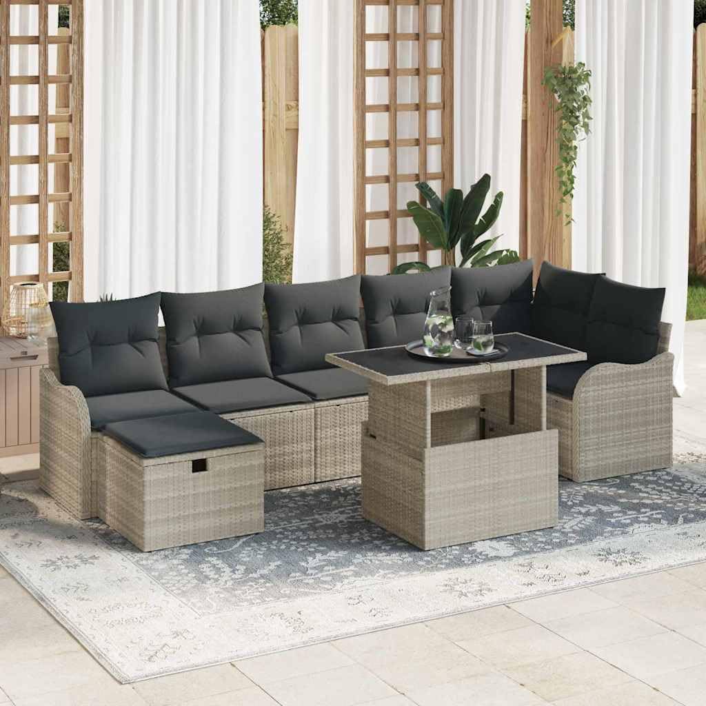 Set di 8 divani da giardino in polyrattan resistente alle intemperie, con spazio 100 x 55 x 73 cm, grigio chiaro, modulare lounge balcone terrazza