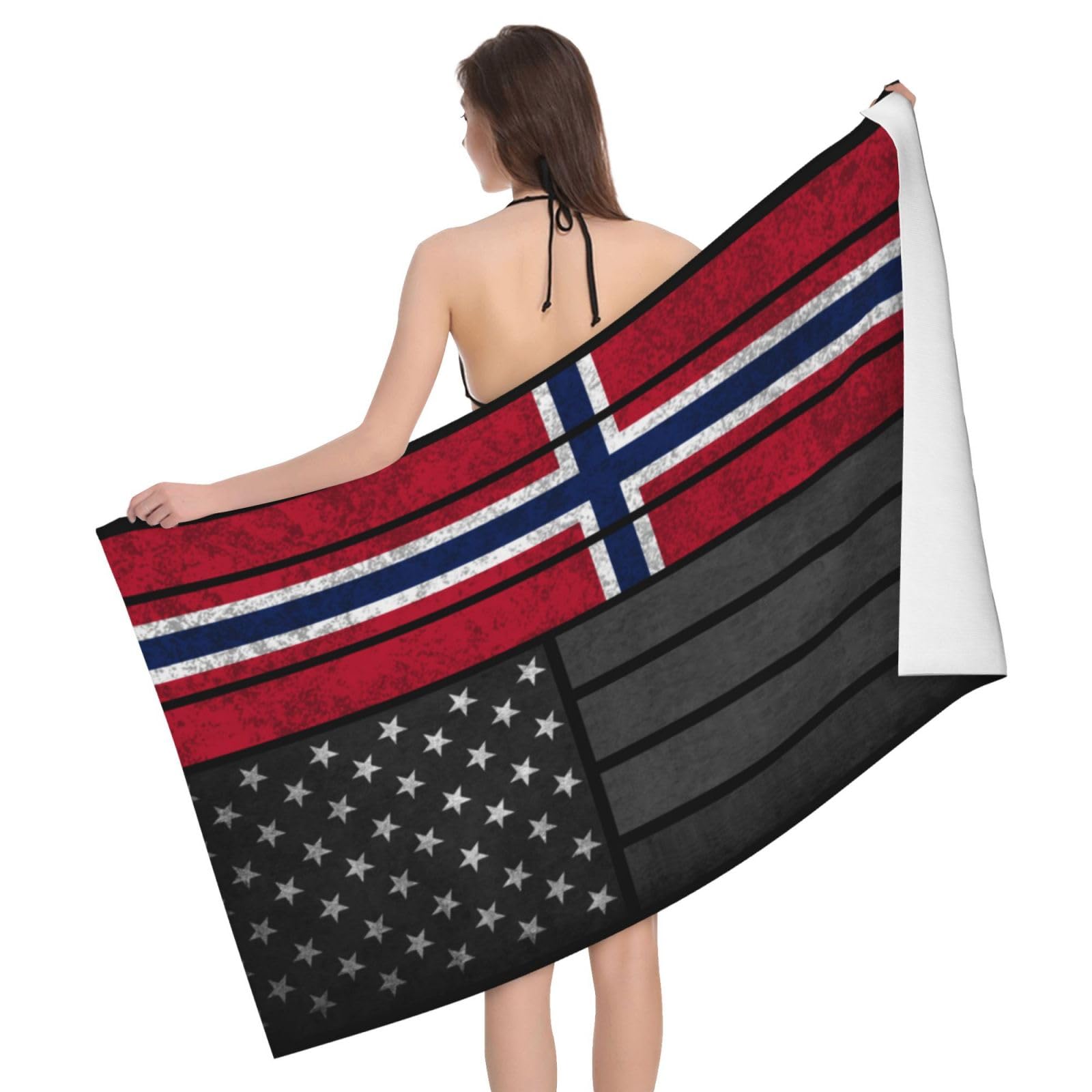 HLBSDM Microfiber Vintage Norwegia Norwegian and America Flag Beach Towel Quick Dry Soft Sand Free Beach Towels for Pool Swim Beach Lightweight Thin Towels
