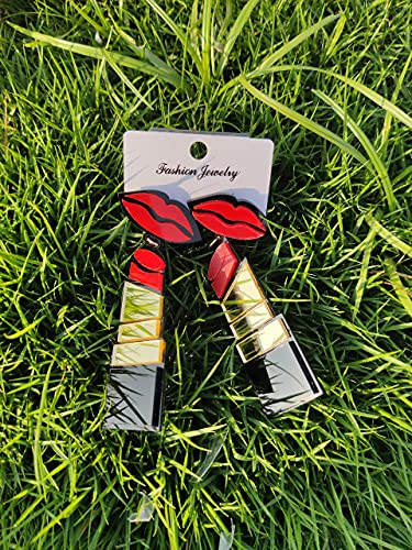 Yinlin Punk Exaggerate Acrylic Lipstick Earrings Big Red Lip Lipstick Dangle Long Drop Earring (Red) #TOP4