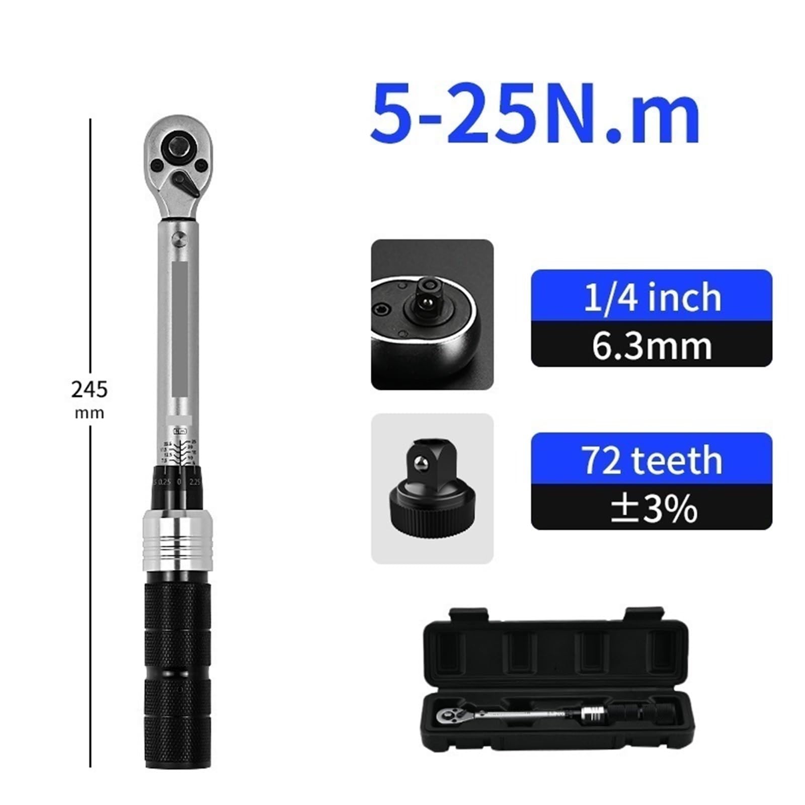 Klucze dynamometryczne 1/2" 3/8" 1/4" Kliknij Klucz dynamometryczny 72 zęby Narzędzia do naprawy samochodu klucz dynamometryczny(5-25N.m)