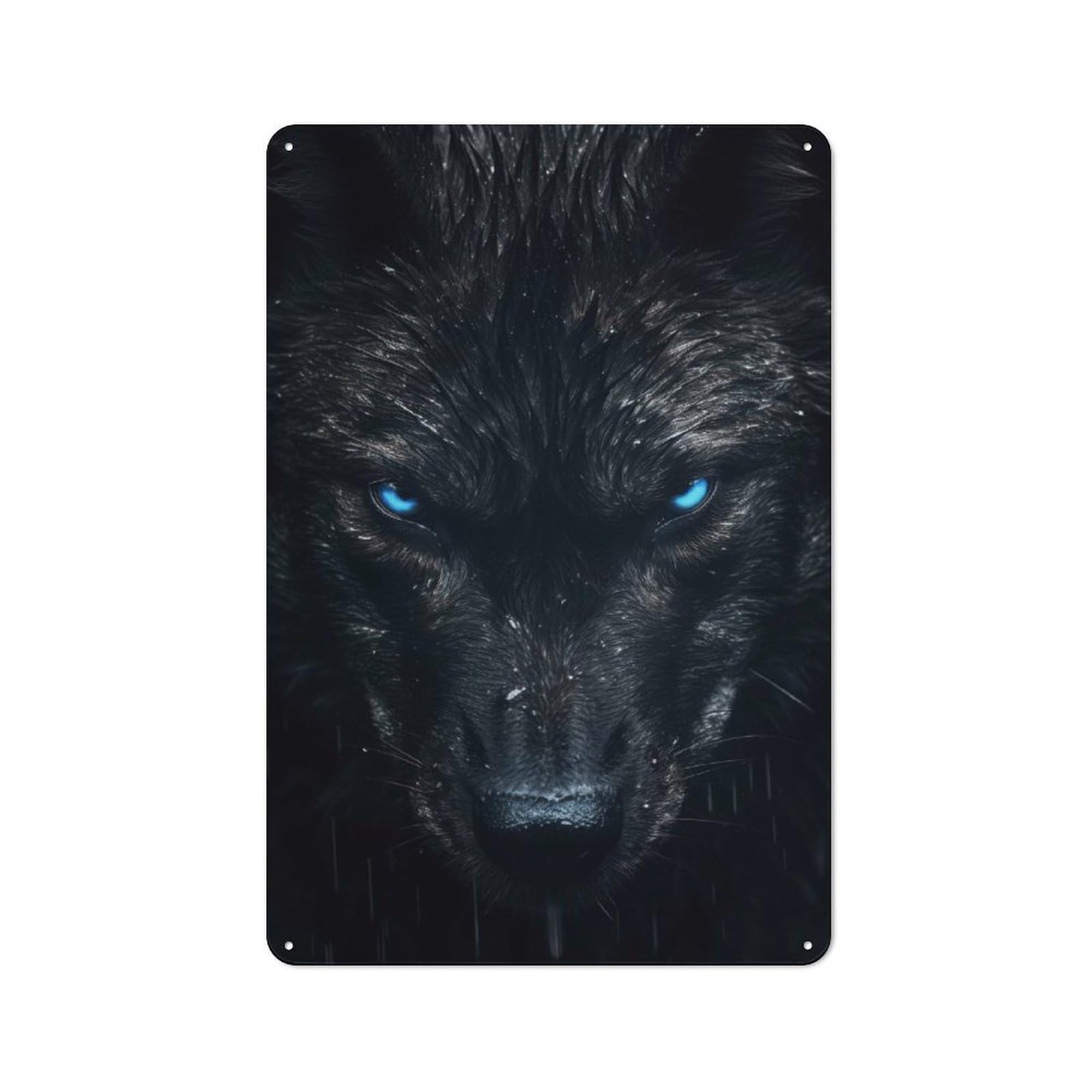 Junmoney Black Wolf With Blue Eyes 30X20cm Rustic Metal Sign With For Hobby Room Or Studio, Metal Sign Decor For Hobby Rooms And Studios