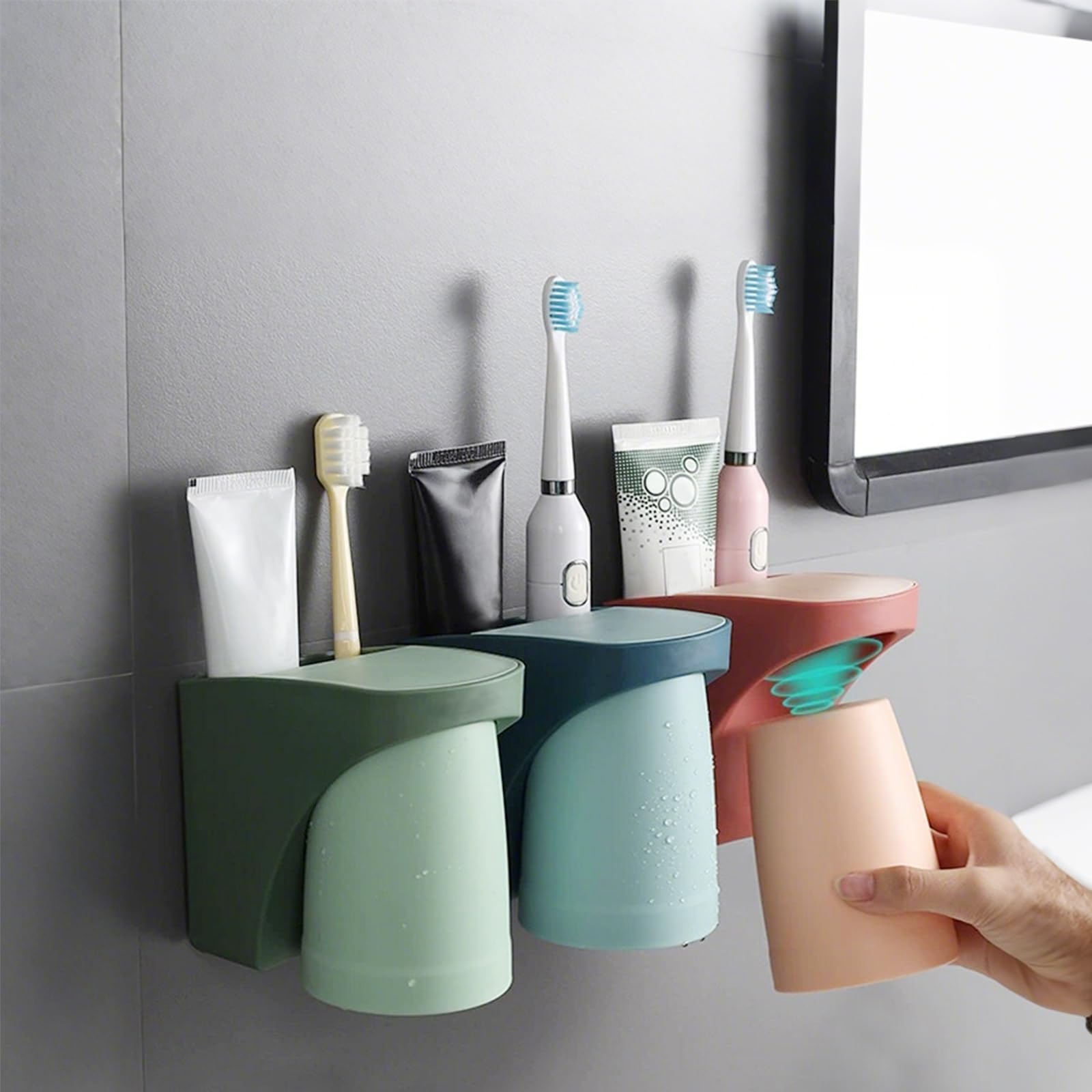 Portaspazzolini da Bagno Set di 4 Portasciughettini per Spazzolini da Denti, Portaspazzolino Senza Fori, Organizzatore per Lavandino con Ventose, Ideale per Doccia Cucina Bagno