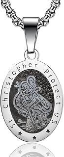 St Christopher Necklace for Men, Saint Necklace for Boys Silver St Christopher Pendant Religious Catholic Protection Necklace Gifts for Driver Sailor Traveler