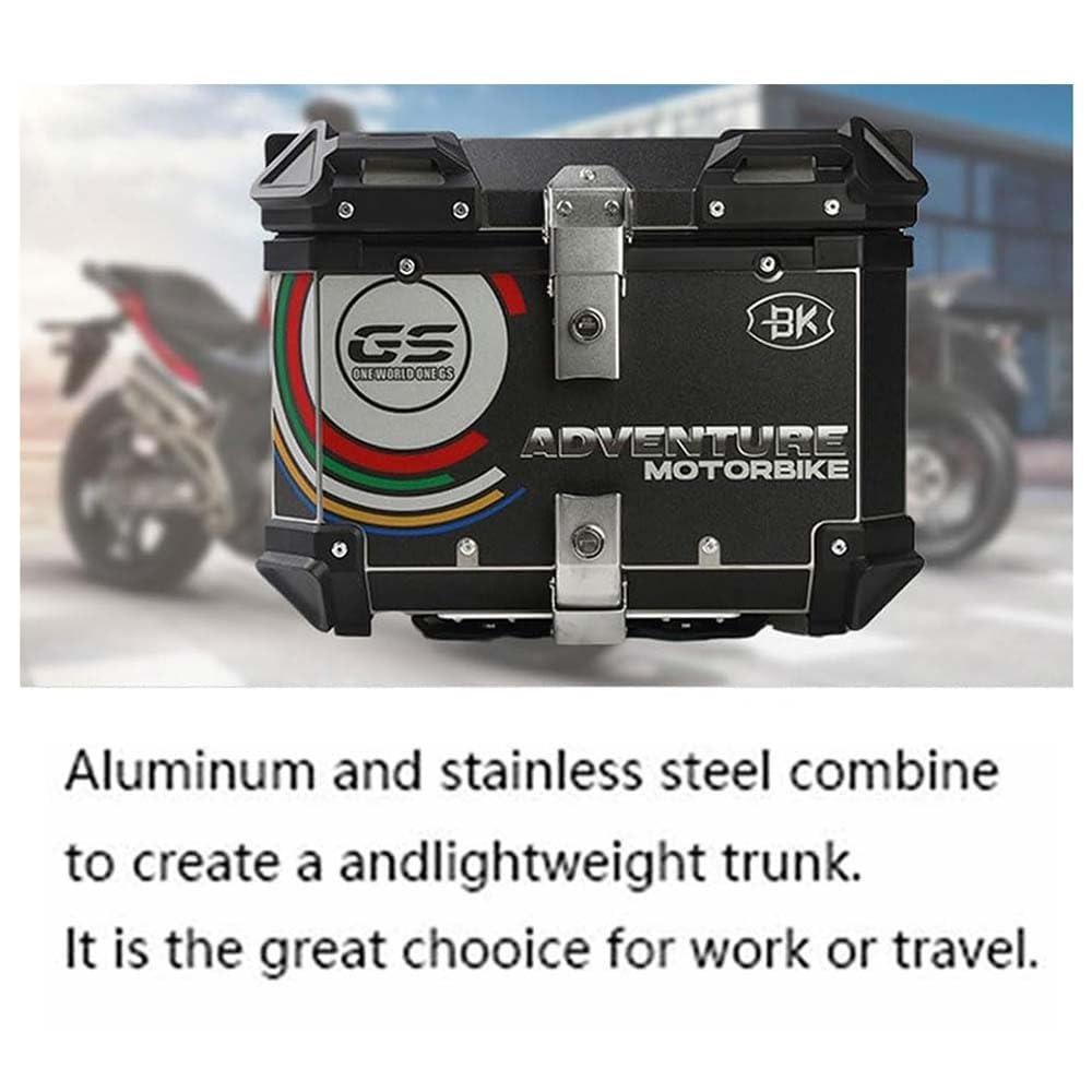 Top Case De Moto Aluminium Top Box, Coffre De Moto en 36L 45L 55L 65L Valise Bagages pour Motos avec Serrure de Sécurité(Noir,65L)