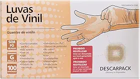 Luva de Vinil Tamanho G, Descarpack, 100 Unidades, Multicolorido