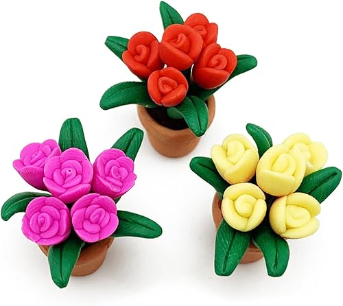 Miniatura 3 de 3 piezas de plantas en maceta en miniatura 1:12 mini escena de casa de muñecas bonsái tulipanes modelo accesorios micro decoración paisaje