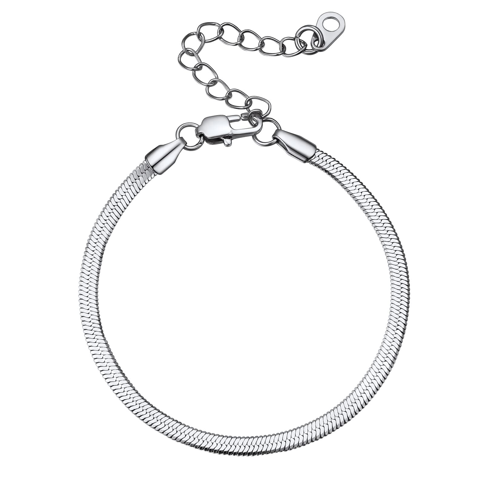 PROSTEEL Esclavas Pulseras Serpiente de Cadenas Planas 3mm/5mm Ancho 16cm Largo + 5cm Extensor, Acero Inoxidable