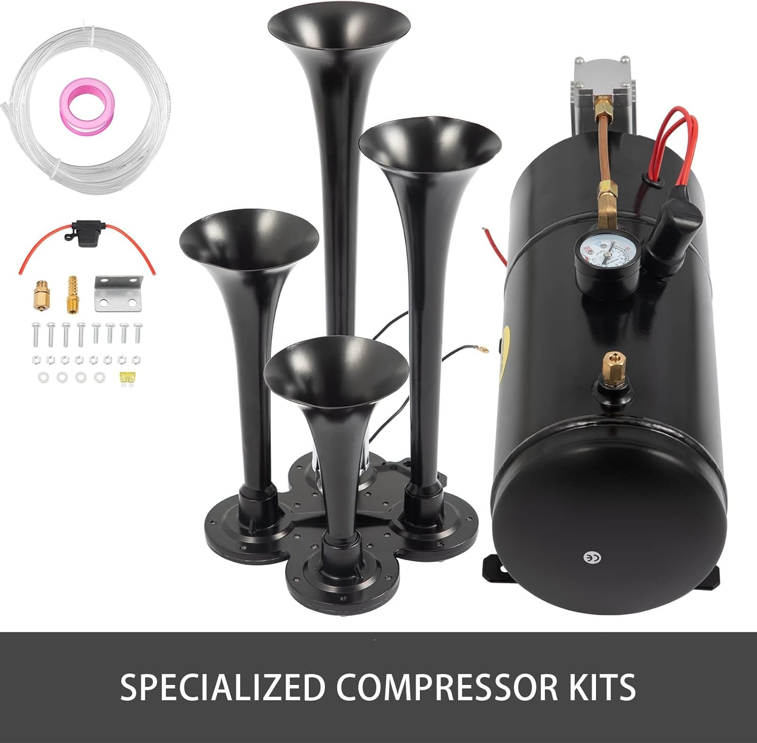 3/4 Trumpets 12V 150DB Loud Air Horn Train Horns Kit Max 150 PSI Working Pressure for Truck Cars SUV Boat Tractor RV ORV(3 Trumpets 3L)