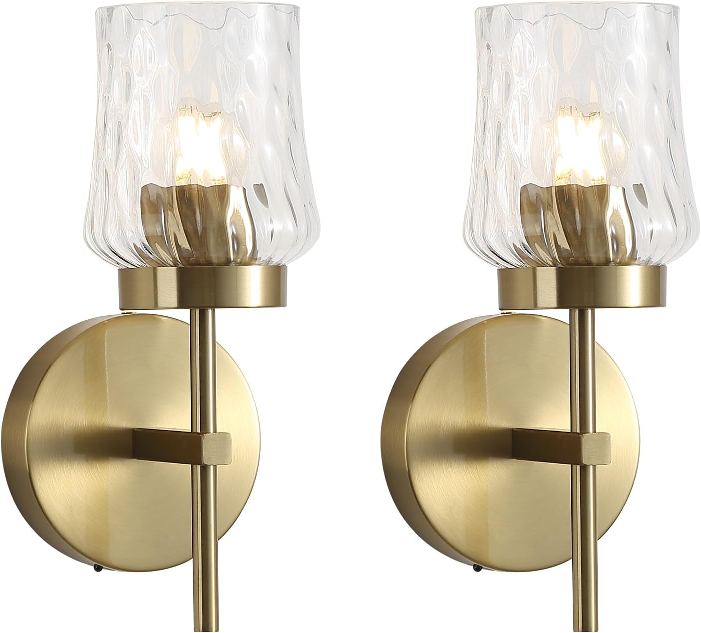 Gold Wall Sconces Set of Two Upward or Downward Hardwired Wall Light Fixtures with Wave Glass Modern Wall Lights for Living Room Bedroom Mirror Hallway (2 Pack)