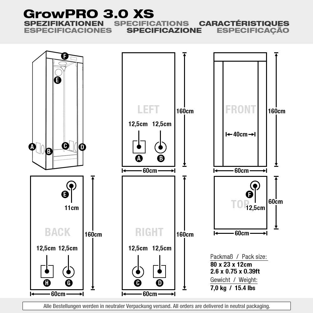 GrowPRO 3.0 Growzelt XS (60x60x160cm)