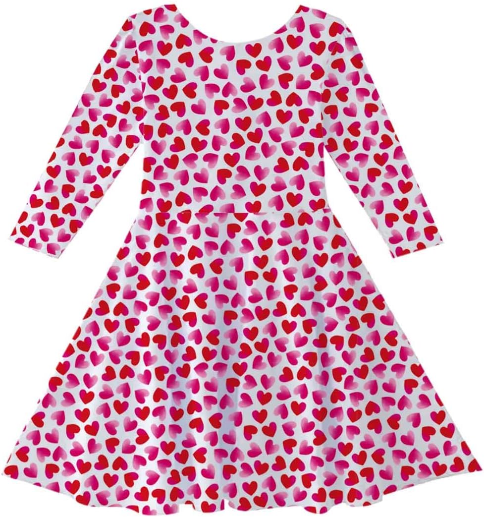Girl Valentine Dress Kids Toddler Little Tween Love Heart Holiday 3/4 Long Sleeve Twirl Skater Dresses,6-12 Years - Image 2