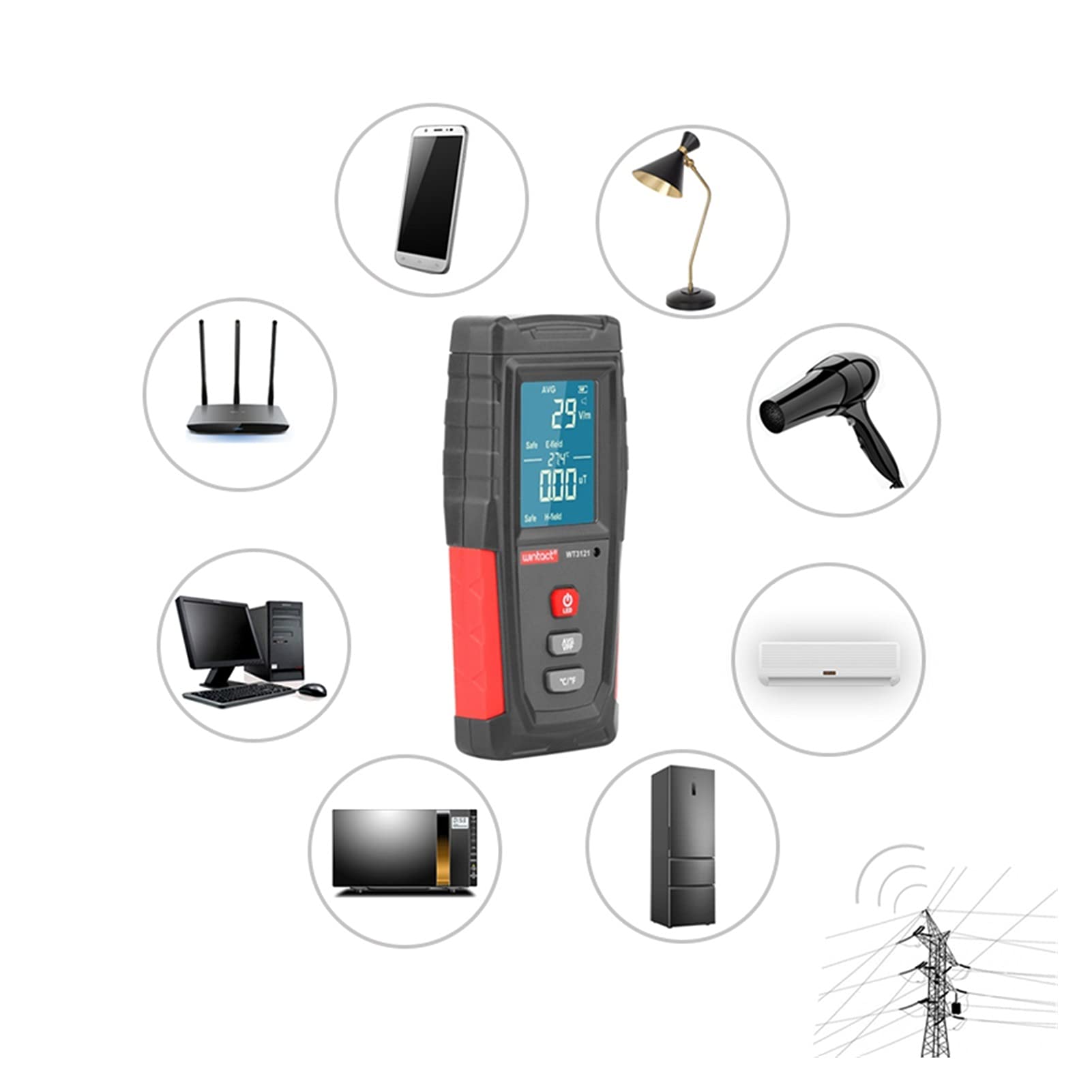 Probador de radiación de campo electromagnético EMF Medidor de campo eléctrico campo magnético Dosímetro detector recargable Dosimete