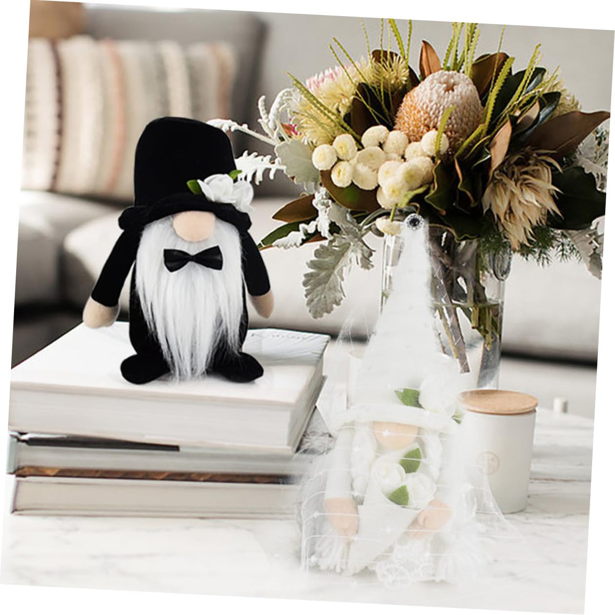 2 Stück Hochzeit Dekoration Gesichtsloser Gnom Brautgnompuppe aus Stoff und Pp Baumwolle als Tischdeko für Braut und Bräutigam bei Hochzeitsfeier