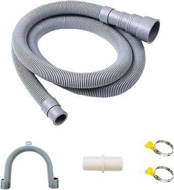 6.6 Feet Universal Washing Machine Drain Hose Extension Kit - Flexible Dishwasher Hose with 1x Adapter, 2x Clamps, 1x U-Bend Holder