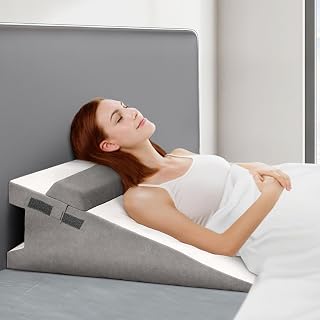 CloudBliss 7.5 inches Bed Wedge Pillow with Memory Foam for Sleeping After Gerd Acid Reflux, Surgery, Relief Back Pain, Adjustable and Breathable Pillow with Washable Cover for Surgery Recovery, Gray