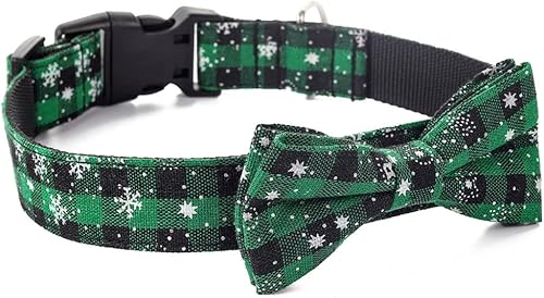 Miniatura 3 de Love Dream Collar de Navidad para perro con pajarita desmontable, collar de perro a cuadros de Navidad para perros pequeños, medianos y grandes