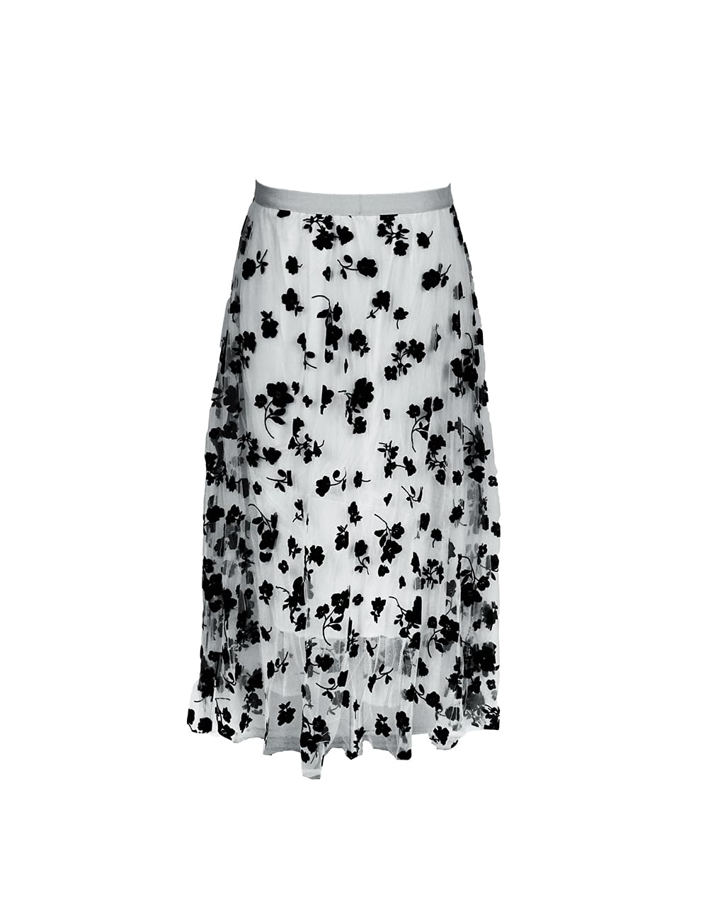 GenericWomen Tutu Tulle Skirt Elastic High Waist Layered Skirt Floral Print Mesh Midi Skirt