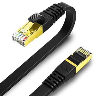 KASIMO Cat 8 Flat Ethernet Cable 3ft, Cat8 High Speed Flat Internet Network LAN Cable 40Gbps 2000MHz SSTP Network Patch Cord with Gold Plated RJ45 Connector (3 ft) - Amazon product rated Grade A