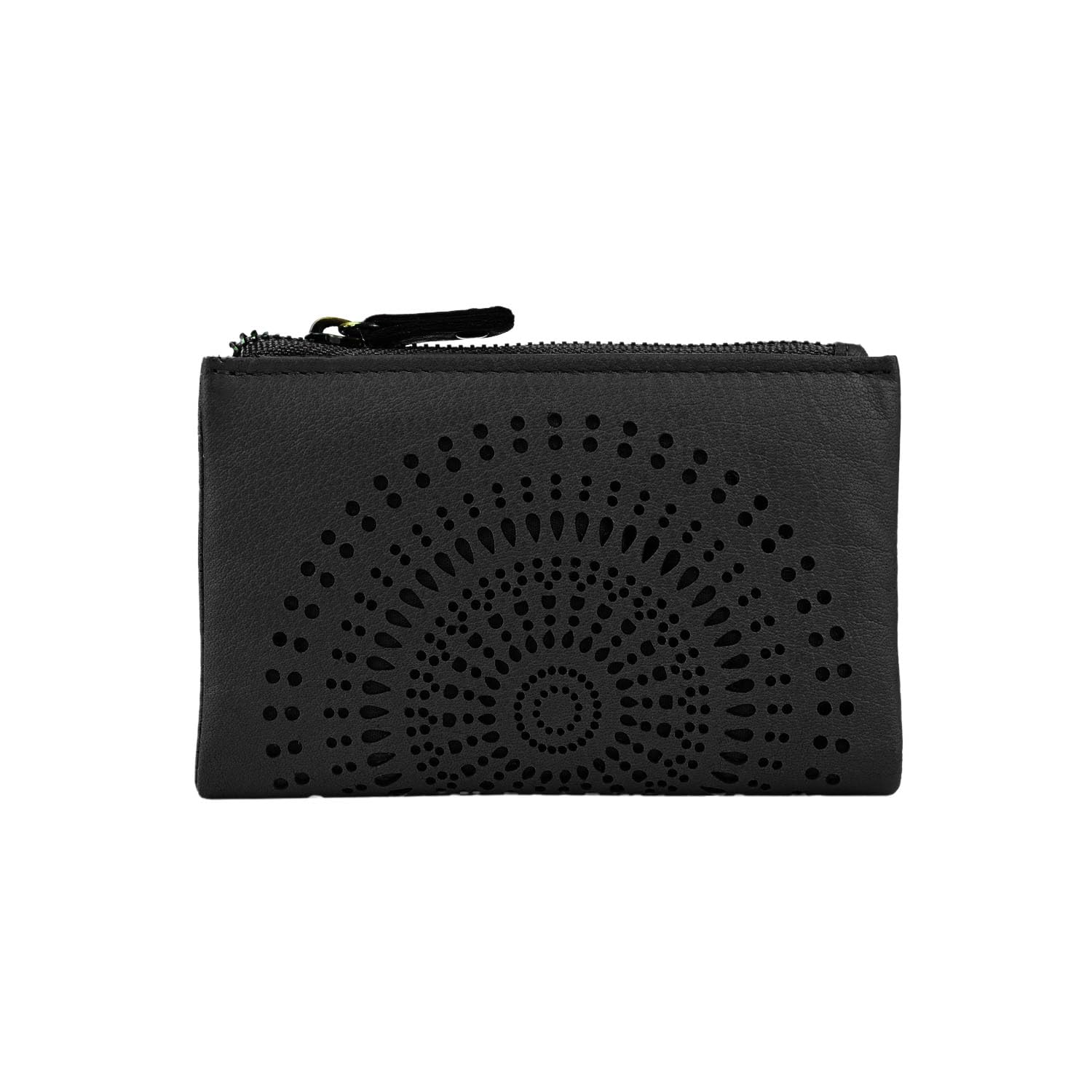 Laura Biagiotti Portafoglio Donna Piccolo in Vera Pelle, Nero con Design Traforato Geometrico