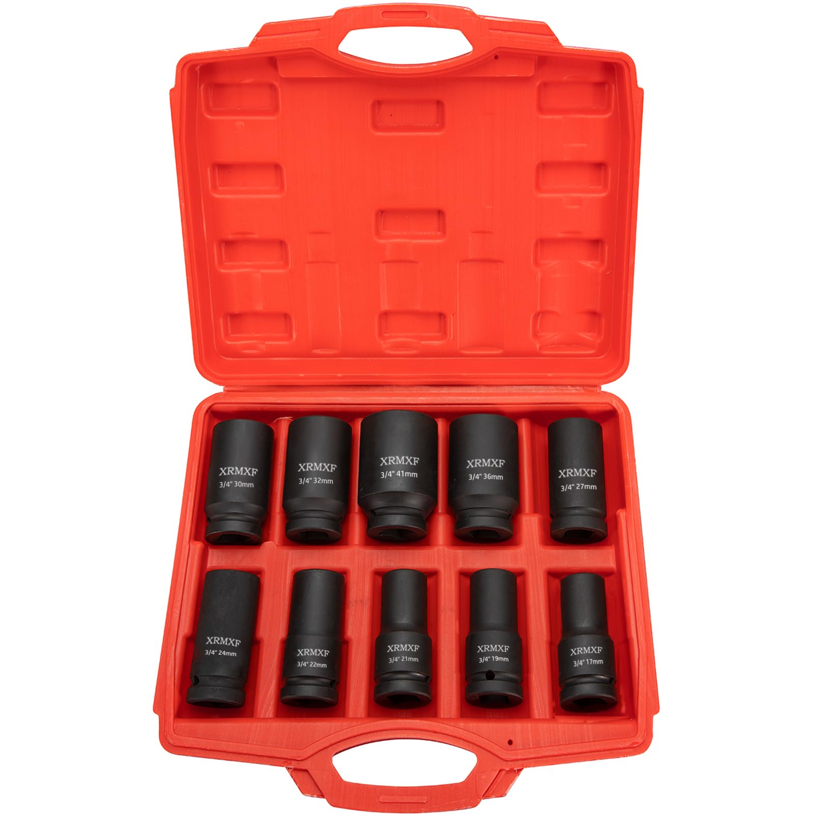 Set di chiavi a bussola, 10 pezzi, Deep Impact, 3/4", 17 – 41 mm, dadi esagonali a percussione per camion, trattori, motori di riparazione