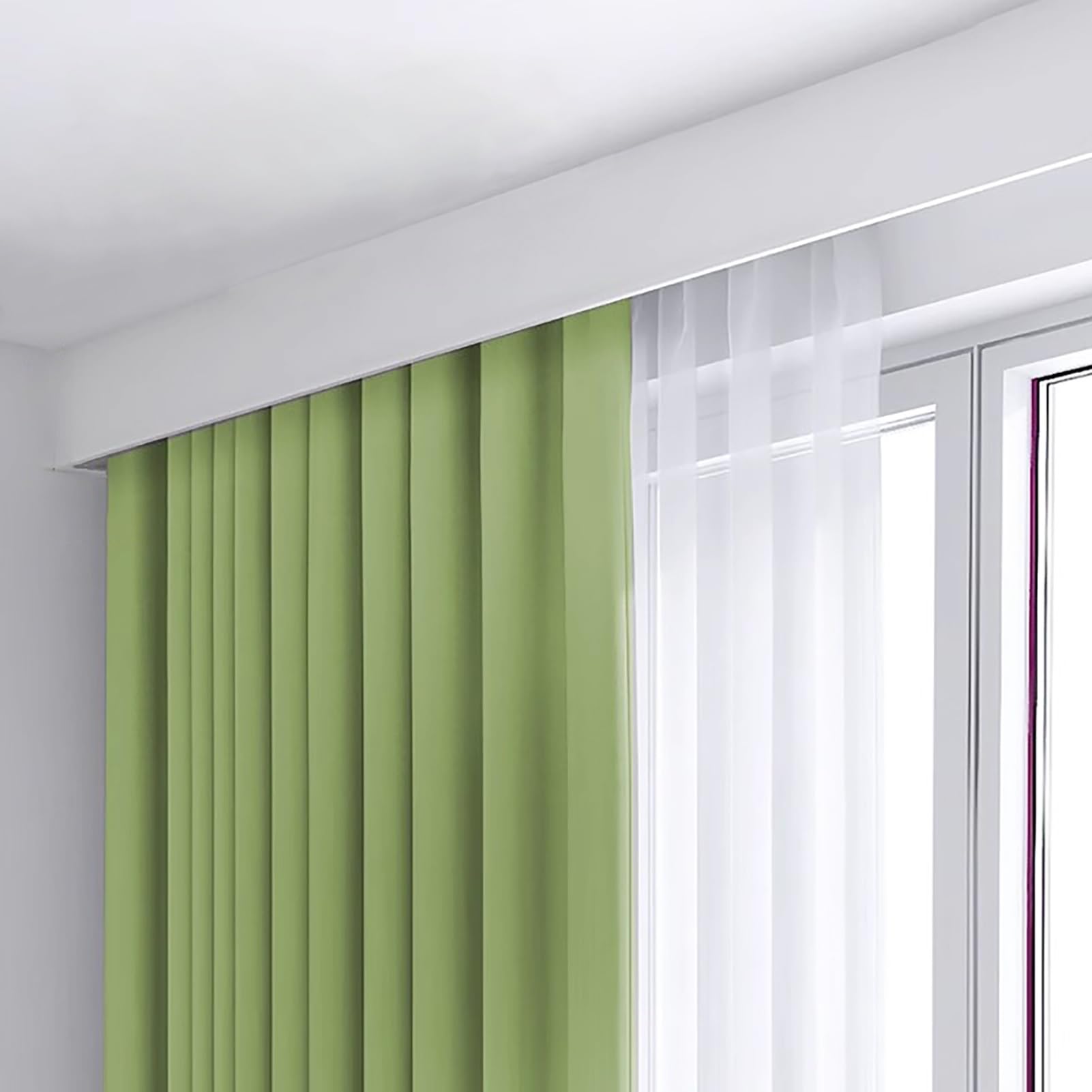 Kunovo Curtain Pelmet Curtain Pelmet Panel Box with Double Rails, Ceiling/Wall Mount Curtain Rail System Box, Indoor Blackout Drapes Cover for Room Divider(Wall Mount,2.4m/7.9ft)