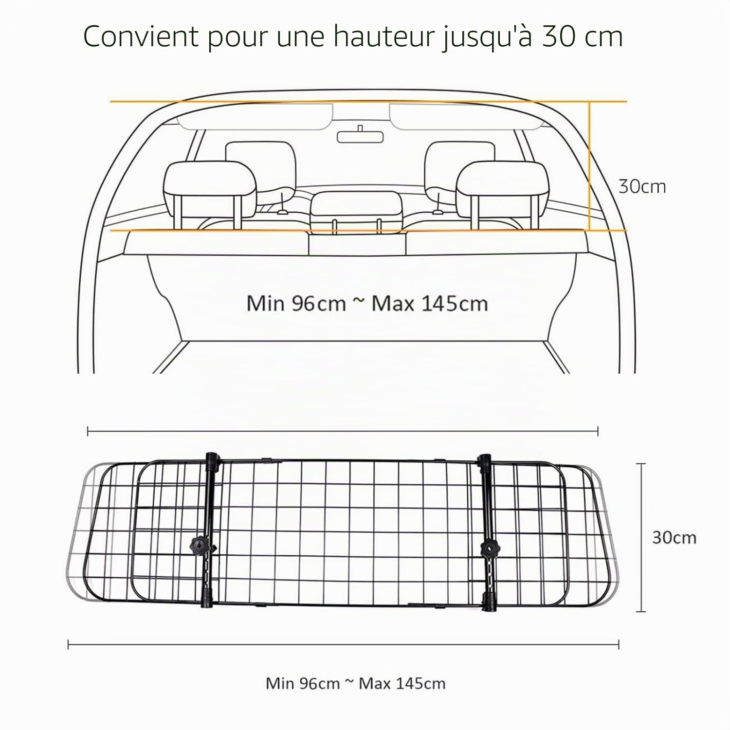 Nobleza - Clôture de Voiture pour Protéger Les Animaux Domestiques,Barrière de Voiture Universelle Extensible Barrière de Sécurité pour Chien Grille, 96-145x30cm