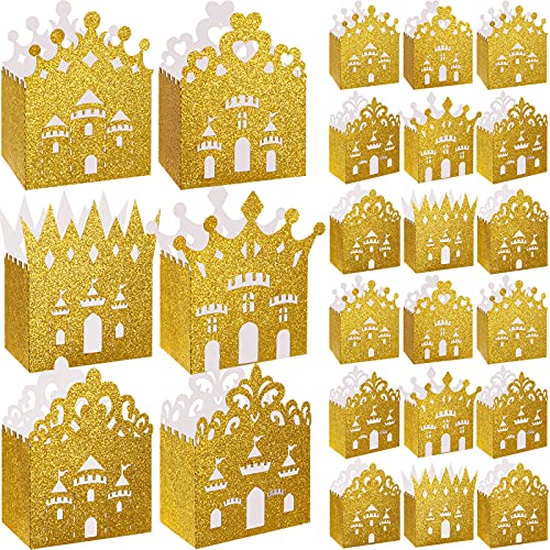 24 Pieces Princess Crown Party Favors Princess Crown Boxes Glitter Princess Box Princess Crown Candy Boxes Gold Crown Party Favor Box Glitter Crown Party Box for Wedding Birthday Baby Shower Supplies