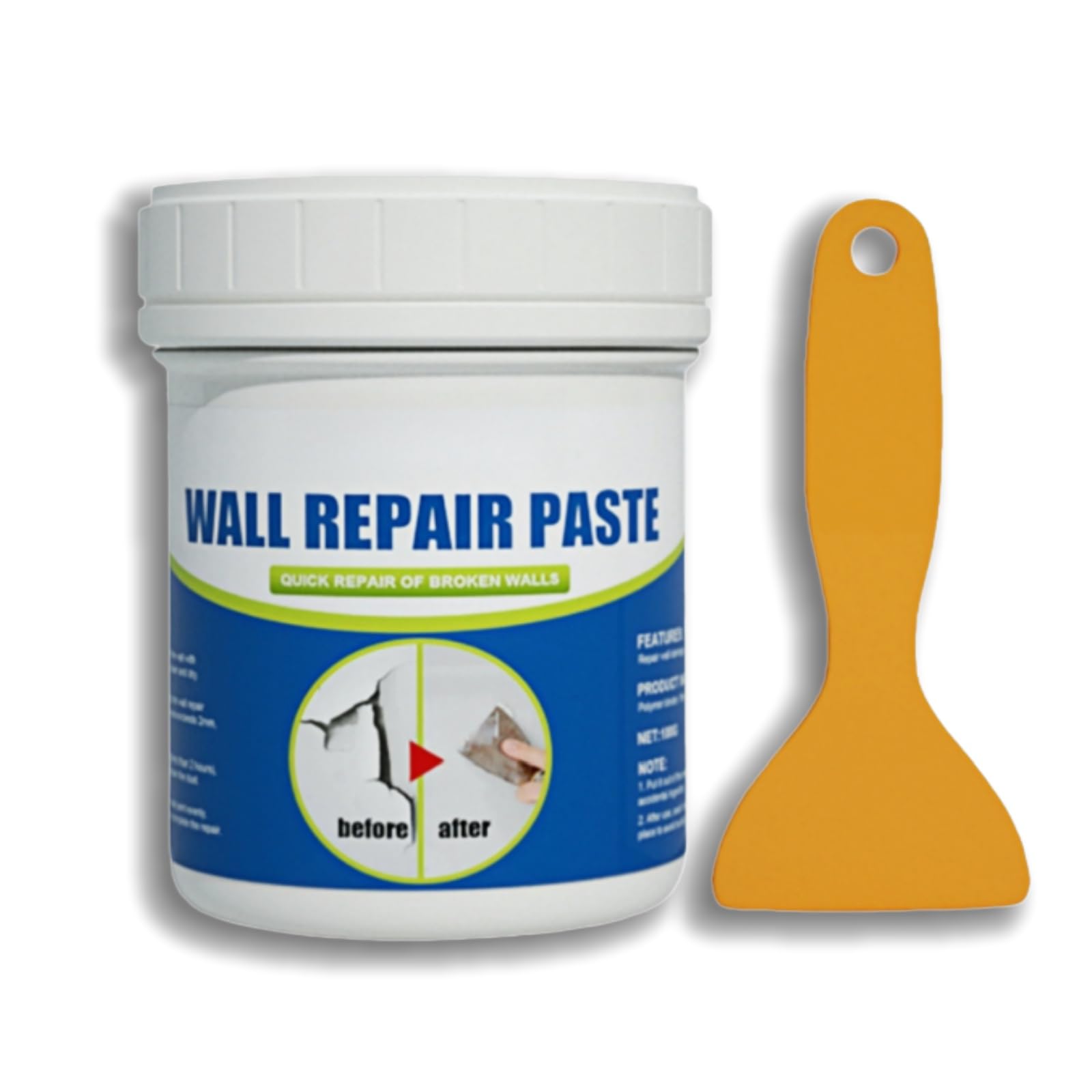 Wall Repair Kit, Ready Mixed Wall Filler & Mending Paste - All-in-One Cream for Holes,Cracks in Plasterboard,Drywall & Brick - Includes Scraper for Stain Cover & Corner Repair,Gap Filler for Walls