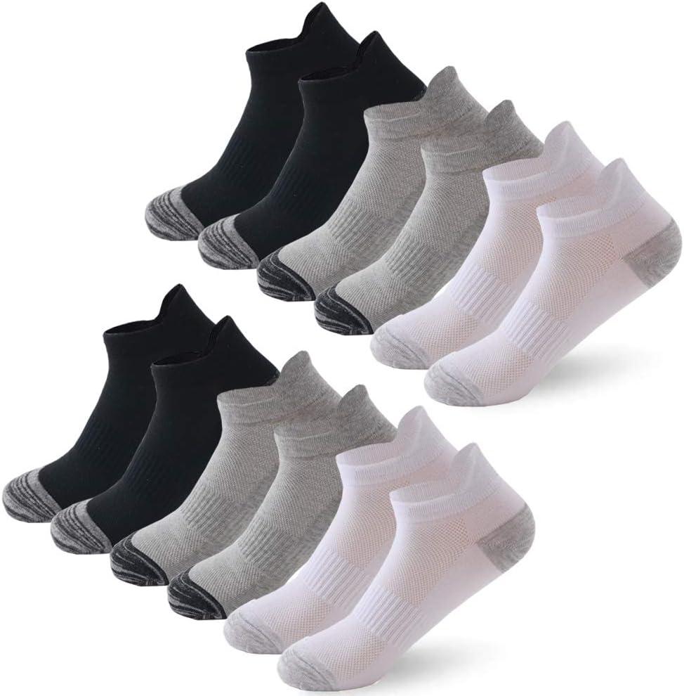 BUDERMMY6/12 Pairs Trainer Socks - Men and Women Cotton Sports Socks with Nonslip Ankle for Athletic and Running