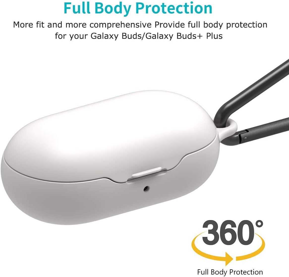Keyanswer PC Case for Galaxy Buds Wireless 2019 / Galaxy Buds+ Plus 2020, Hard Protective Ring Case with Carabiner, Full Body Protection, Egg Case (White)