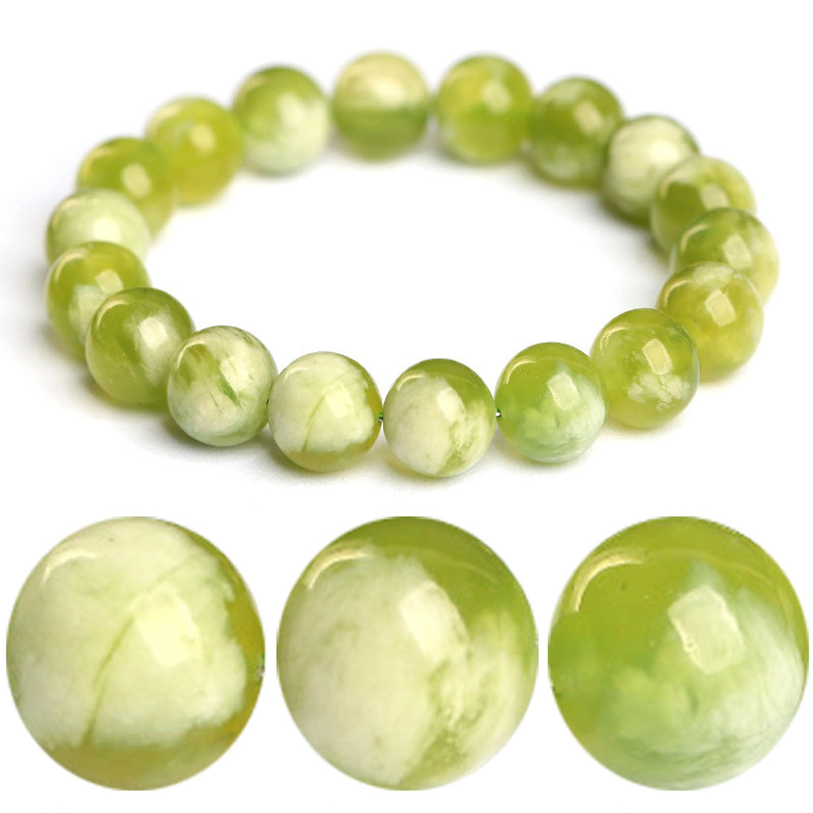 Bracciale in Giada Naturale da Donna Bracciale Elastico con Perline di Giada Verde sfumato, Adatto per Il Ringraziamento Misura Regolabile Ricchezza Prosperità Perline di Pietra,10MM