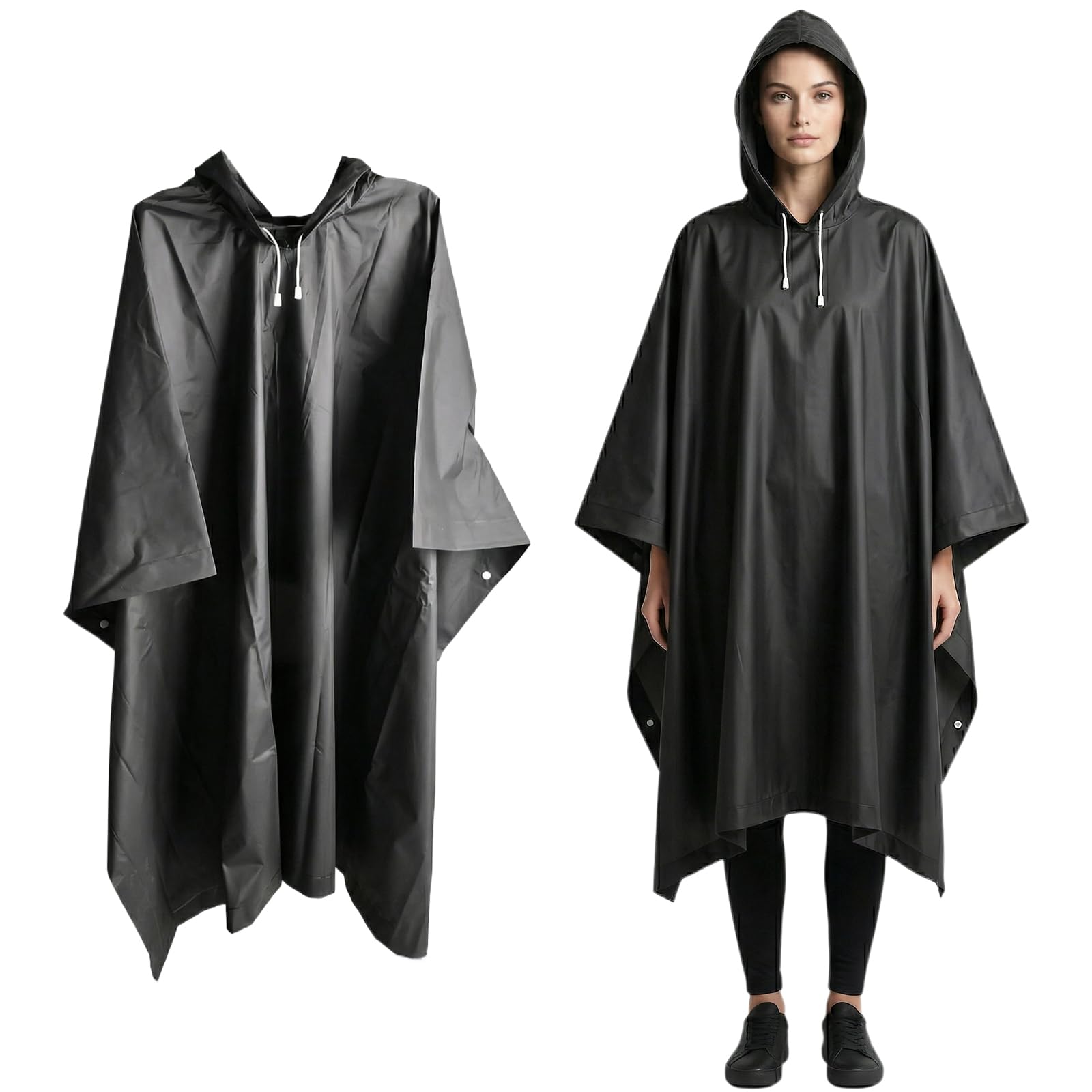 Zirax Rain Poncho for Adults,Reusable Waterproof Raincoat with Drawstring Hood & Elastic Sleeves, Lightweight EVA Emergency Rain Mac for Festivals, Hiking, Camping, Theme Parks & Travel