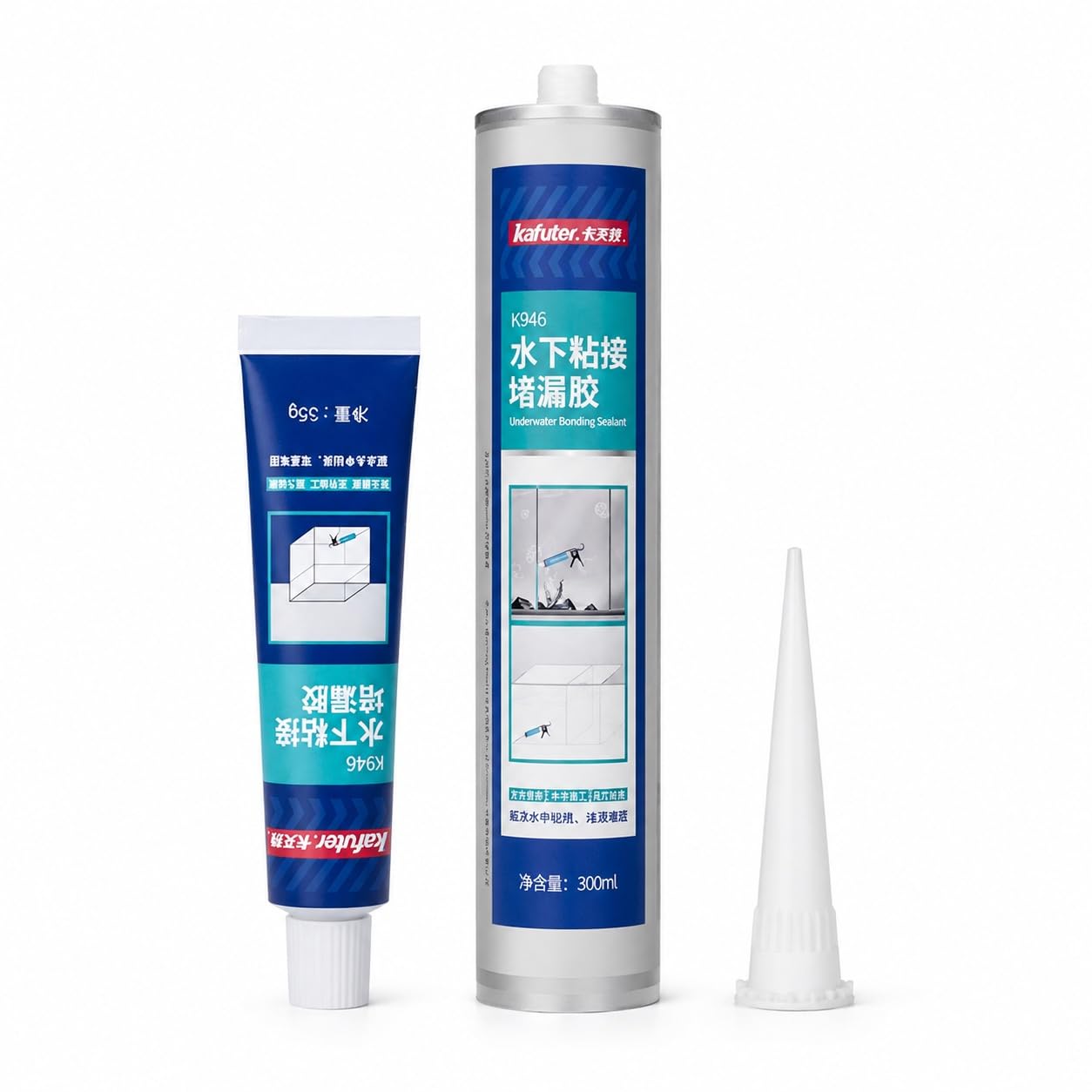 VIDOO Kafuter K-946 Dichtungskleber Feuchtigkeitsaktivierter Bad-Dichtstoff Weiß Schimmelschutz-Fugenpaste Dichtungskleber für Sanitärablauf Küchen-Steinspüle-Verbindungsmasse, 300ml