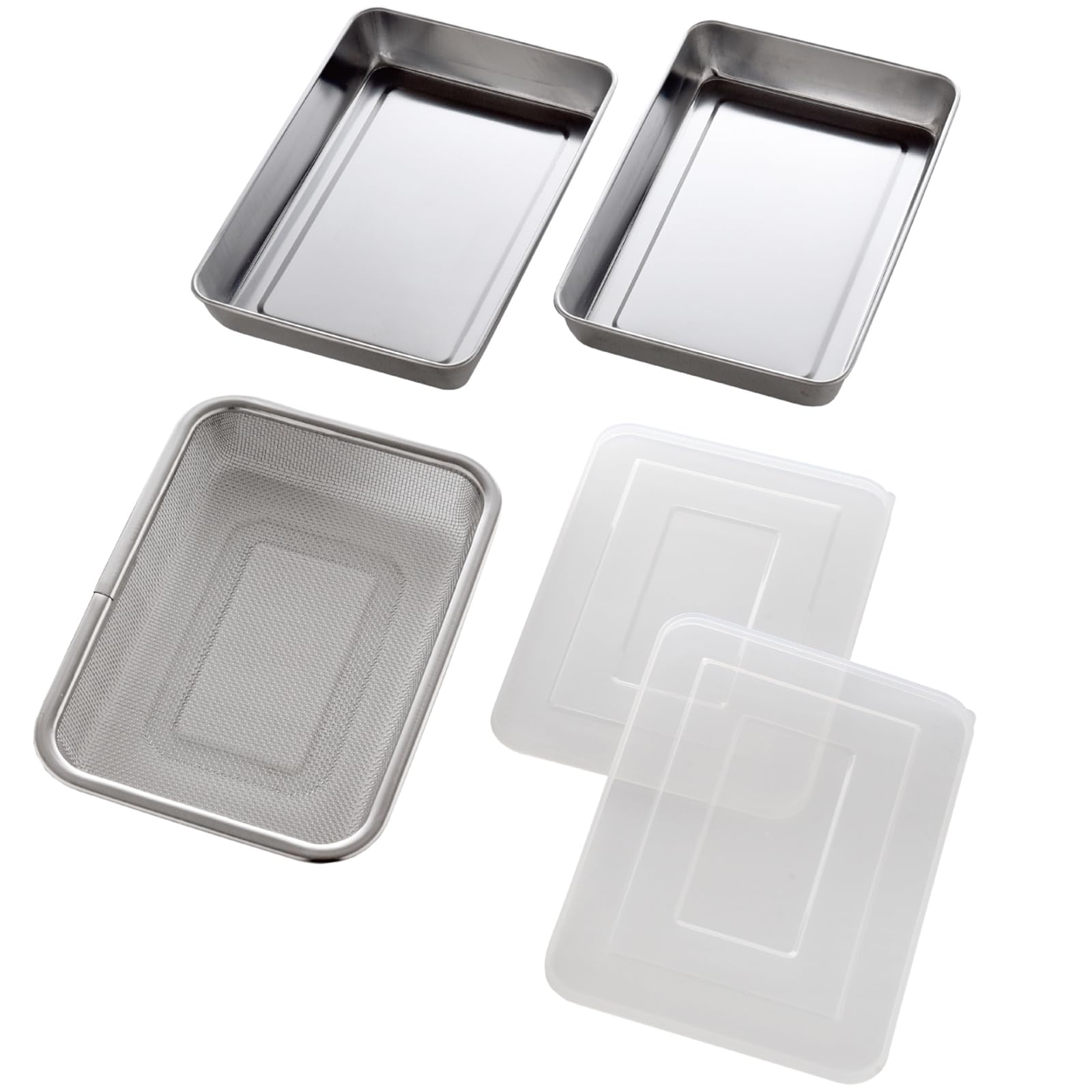 燕三重ねて使えるステンレス角バット アミ・蓋付バット5 蓋4 網2