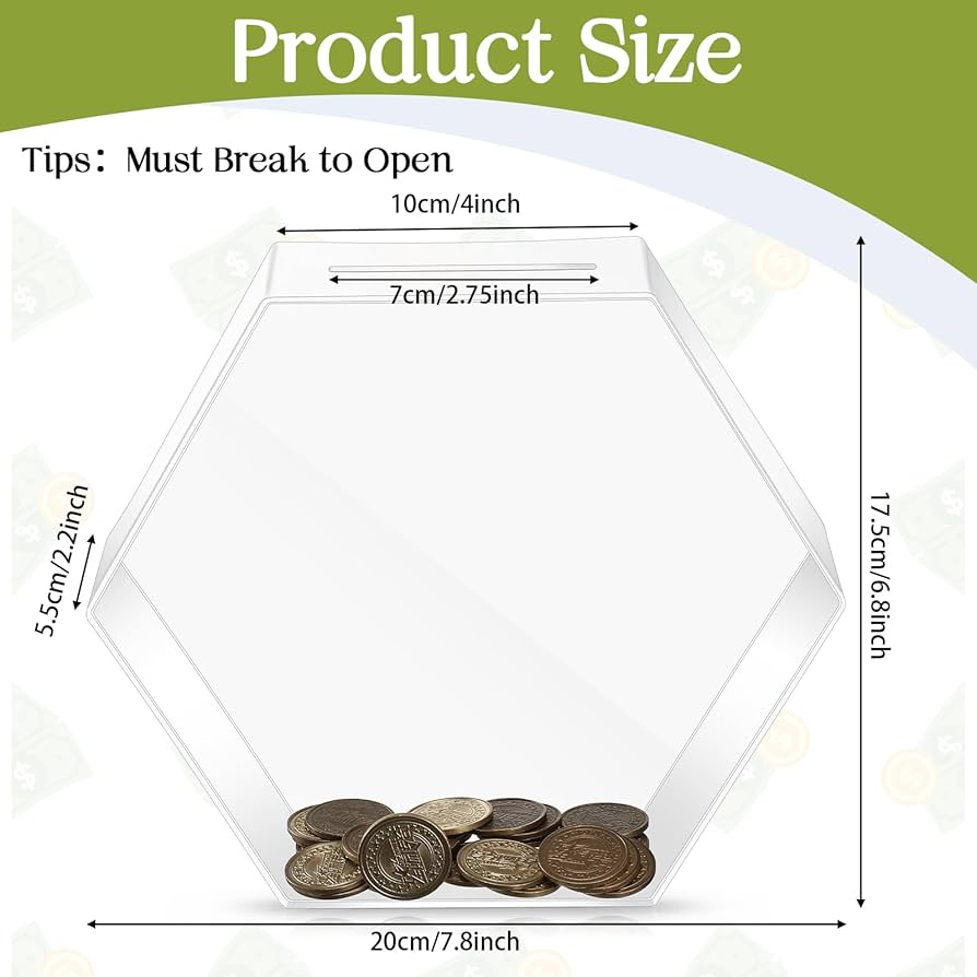 Amazon.co.jp: Baderke 六角形の透明貯金箱 大人 ティーン向け
