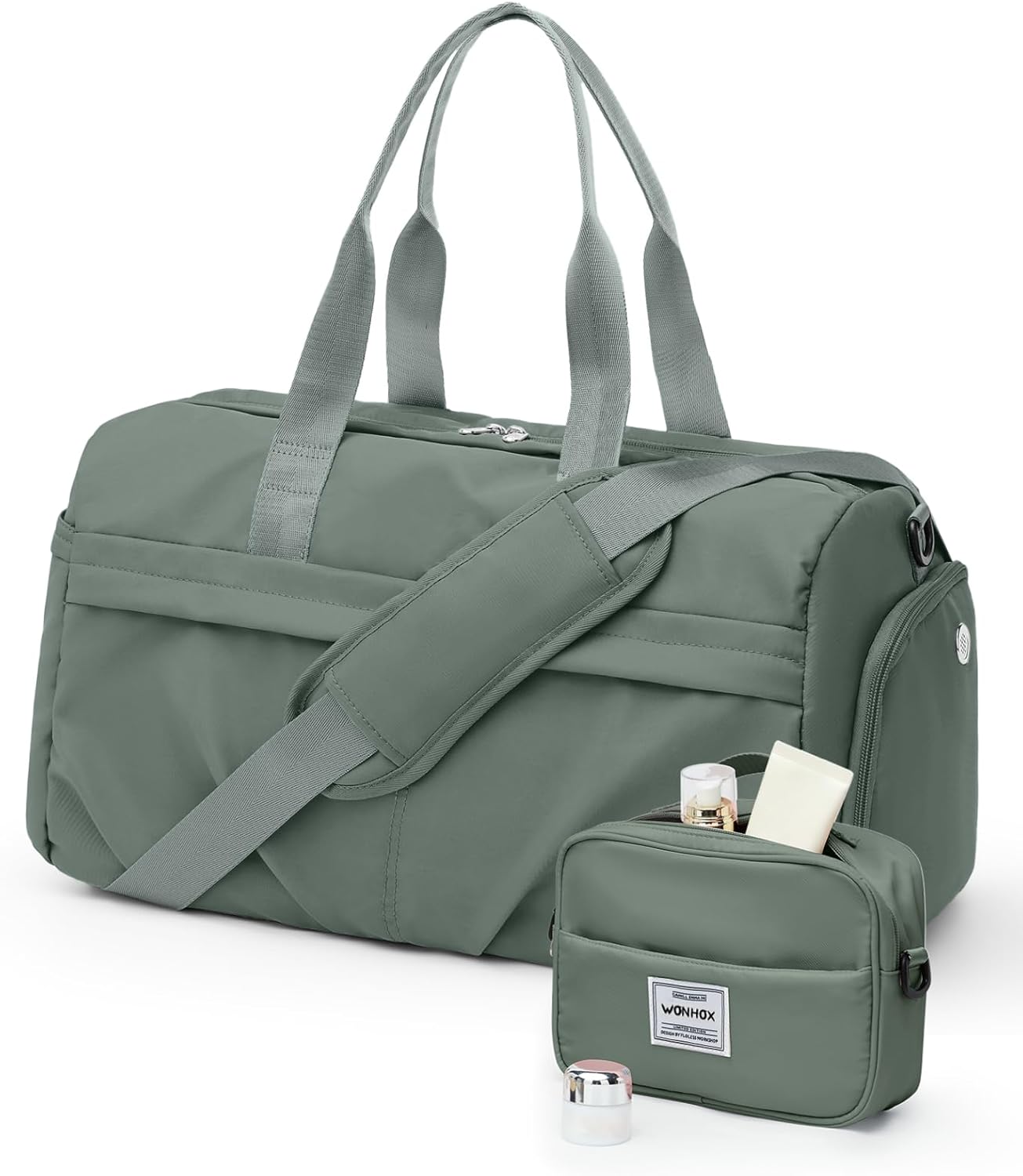 Gym Bag for Women Men, Sport Duffel Bag with Toiletry Bag & Shoe Compartment,Waterproof Travel Weekender Overnight Carry on Bag for Yoga with Trolley Sleeve, Green Set