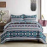 Lifeety Bohemian Stripe Design Quilt Set Reversible 3 Piece Coverlet, Dark Blue,...