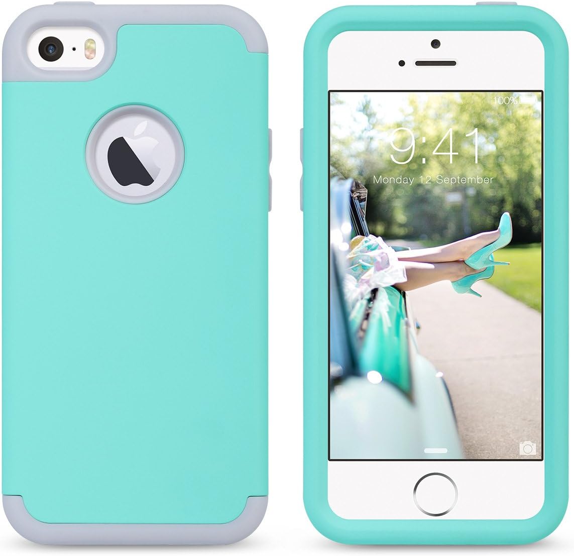 ULAK iPhone SE Case,iPhone 5S Case,iPhone 5 Case, Shock Absorbing Anti-Slip iPhone SE Case Hybrid Hard PC+Soft Silicone Dust Scratch Protective Cover for iPhone SE/5S/5,Mint Green+Grey