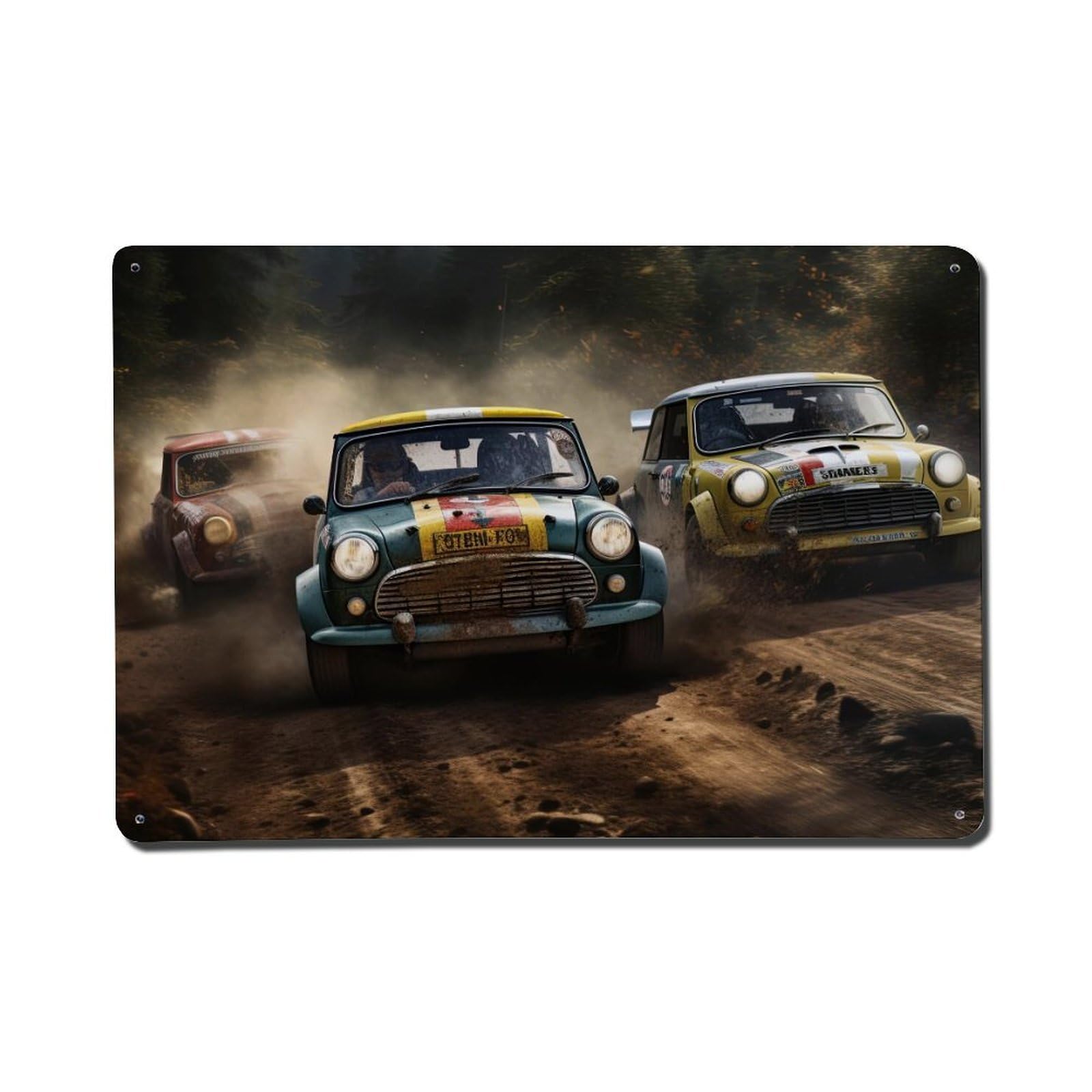 Sports Car Stunning Classic Mini Racing Car Metal Tin Sign Plaque Wall Decor for Cafe, Club, Garden Metal Poster 8x12Inch
