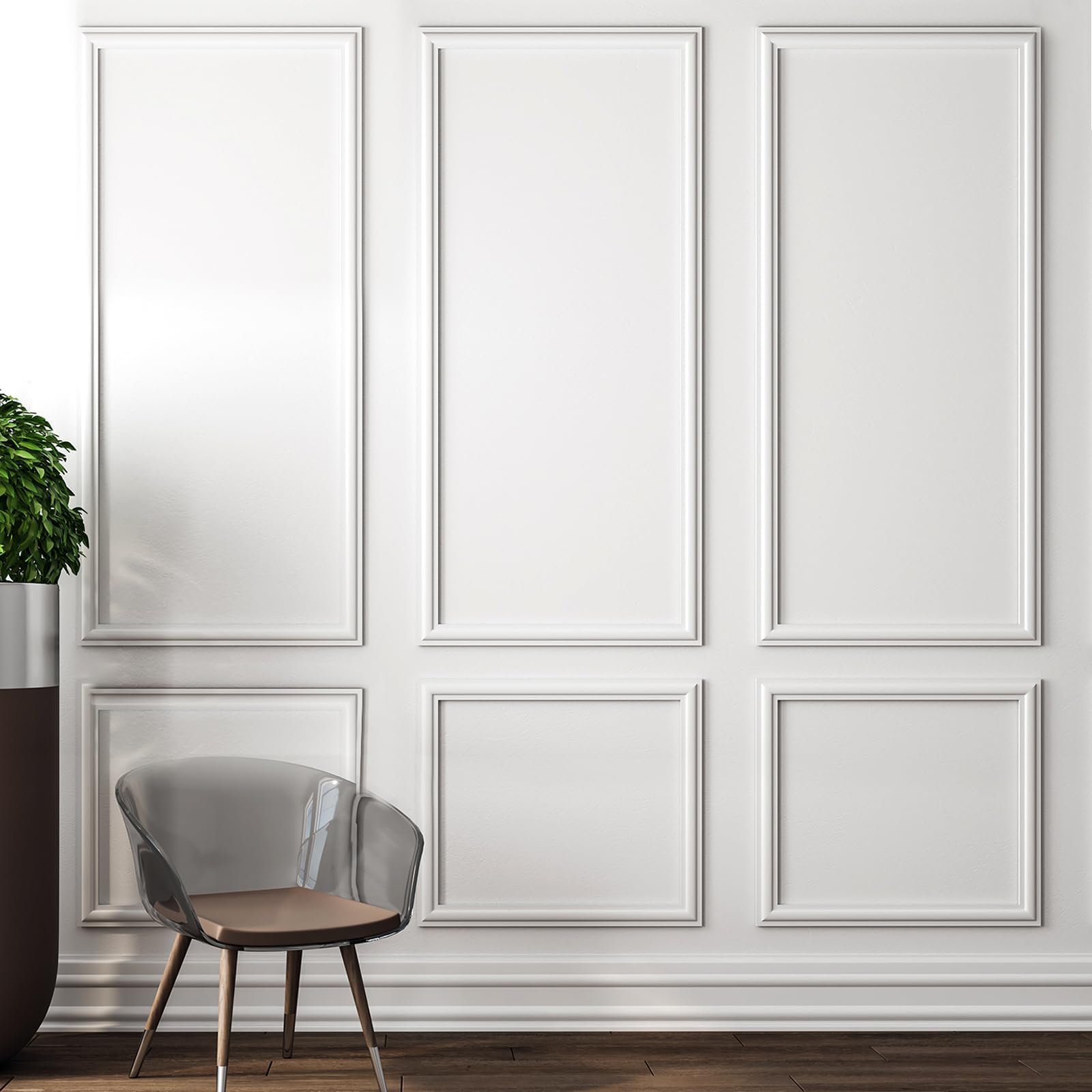 Pangda Peel and Stick Wall Molding Kit, 3D Premade Accent Molding Wainscoting Panel for Interior Wall Moulding Decor, Ready to Assemble Wainscoting Accent Panel (3 Set,54 x 24 in)