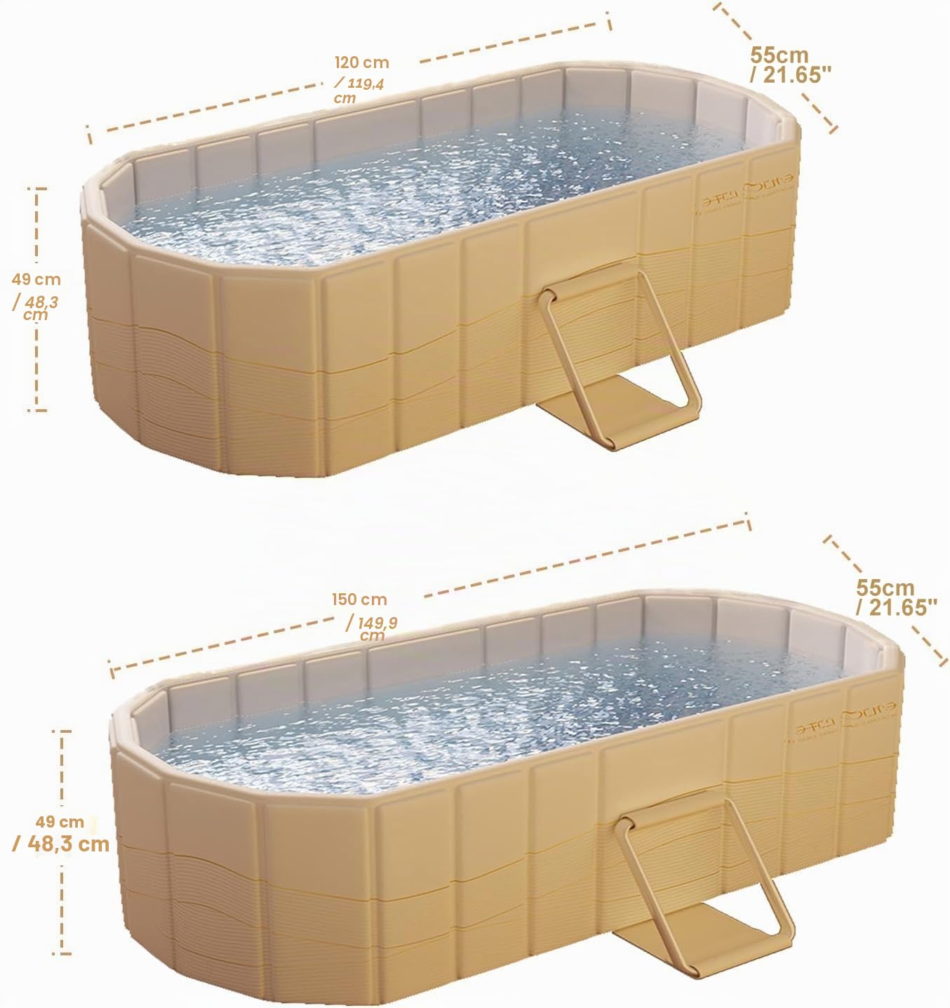XUDREZ Baignoire Pliante Sauna SPA Bain Aromatique 1-2 Personne Couche Intermédiaire épaissie, Pliable Sans Couvercle, Baignoire Pliante Pour Adultes Et Enfants Bain Glacé Et Chaud 1,5m / 4.92 Ft, OR