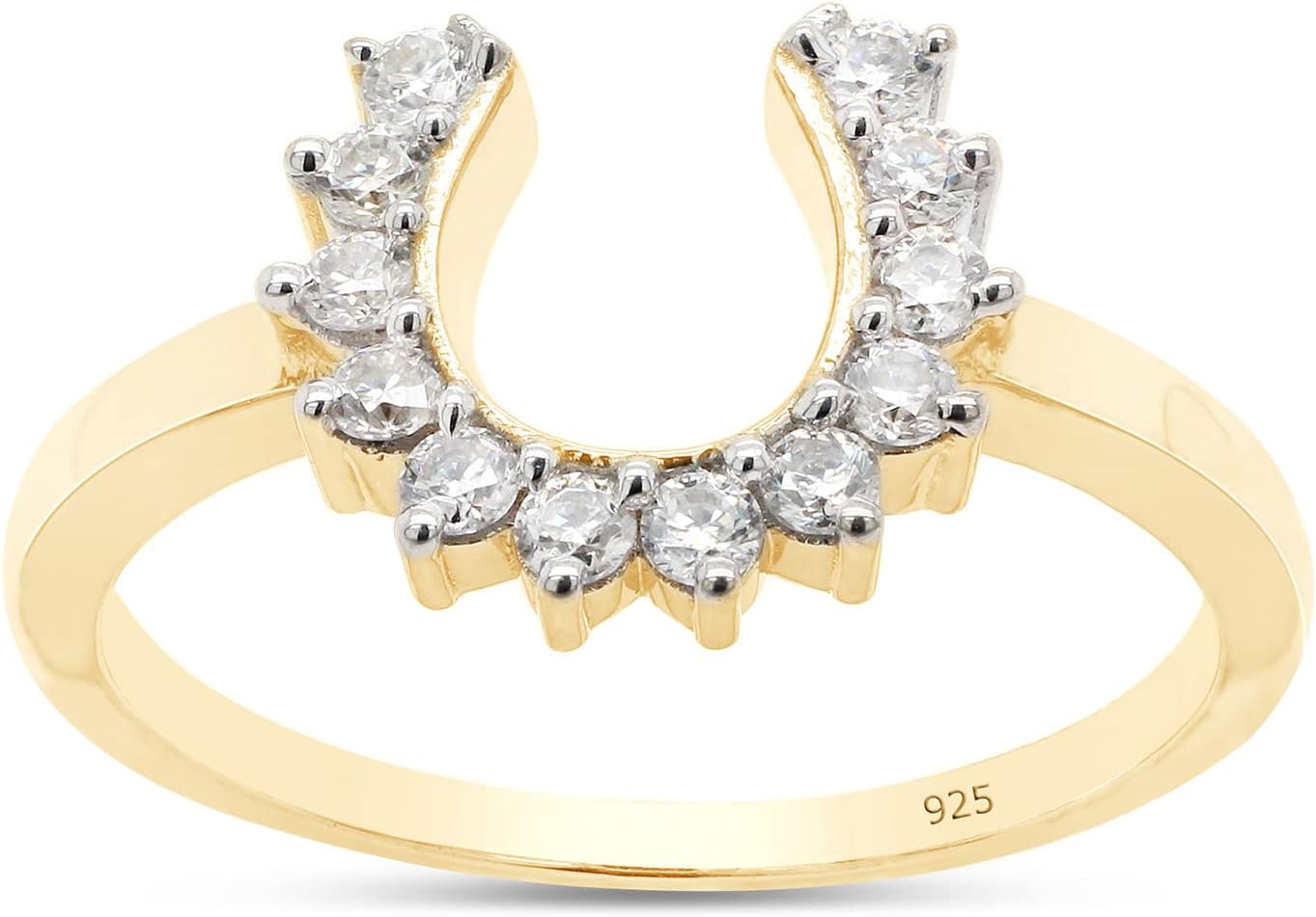 SAVEARTH DIAMONDS 1/4 Carat Round Cut Lab Created Moissanite Diamond Horseshoe Ring for Women In 14K Gold Over Sterling Silver Prong Set (VVS1 Clarity, 0.25 Cttw)