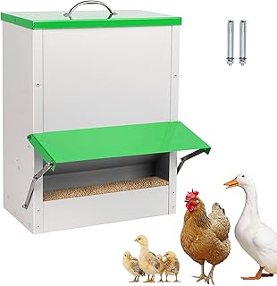 MUYIRTED Distributeur Automatique De Nourriture pour Poules, 11 Kg, en Métal, Imperméable, pour L'extérieur, Mangeoire avec Poignée Et Couvercle, Vert, À Suspendre