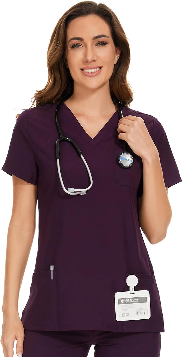 COZYFIT Scrub Tops for Woman - Soft Stretch, V-Neck Top Scrubs with 3 Pockets, Easy Care for Women