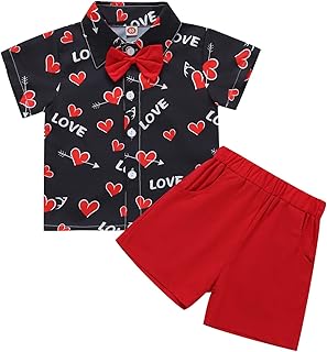 Wexuua Baby,Clothing,Baby Boys 0-24m,Outfits & Clothing Sets Wexuua Valentine's Baby Boy Clothes Love Print Tops And Red Short Valentine toddler Boy Outfits