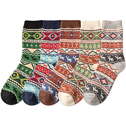 Image of IIG 5 Pairs Women's Vintage Style Thick Wool Warm Winter Crew Socks