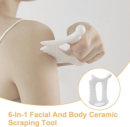Miniatura 4 de Herramienta Gua Sha de cerámica 6 en 1 para cara y cuerpo, masaje facial para drenaje linfático, levantamiento de mandíbulas, cuidado de hinchazón,