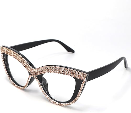 Miniatura 3 de Lentes de lectura con diseño de ojo de gato, con diamantes de imitación y bloqueo de luz azul ampliada